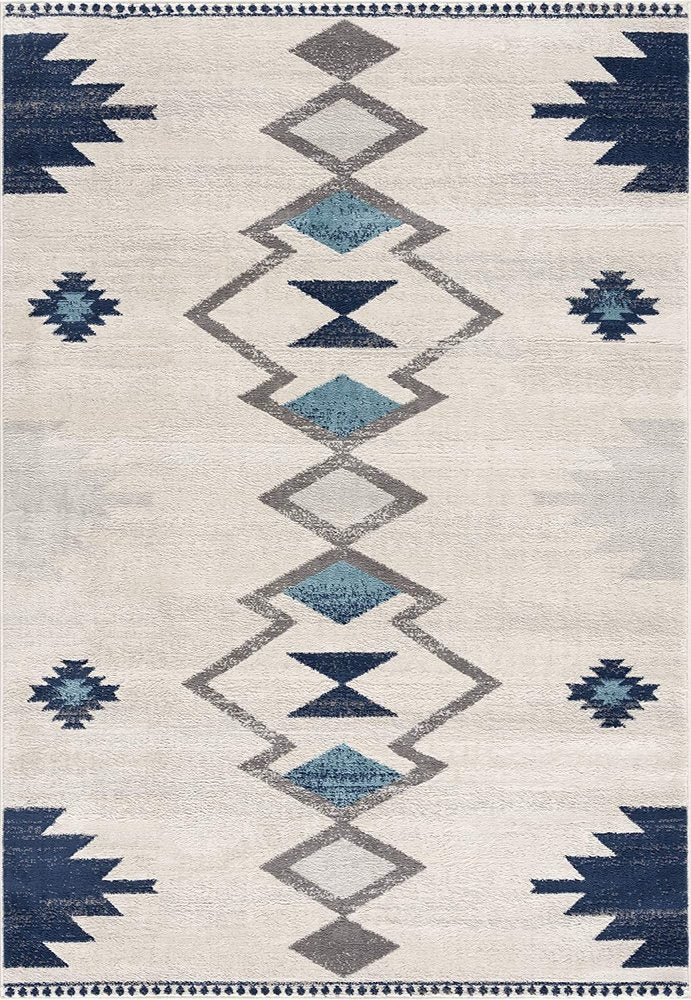 5' X 7' Blue and Ivory Southwestern Area Rug
