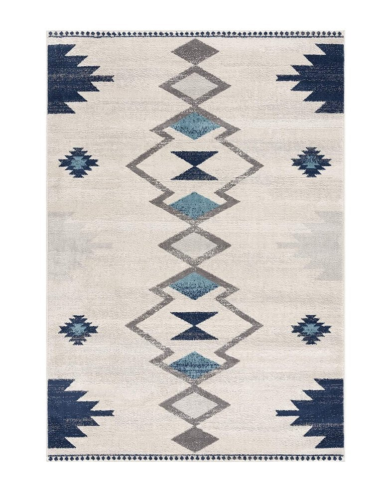 5' X 7' Blue and Ivory Southwestern Area Rug