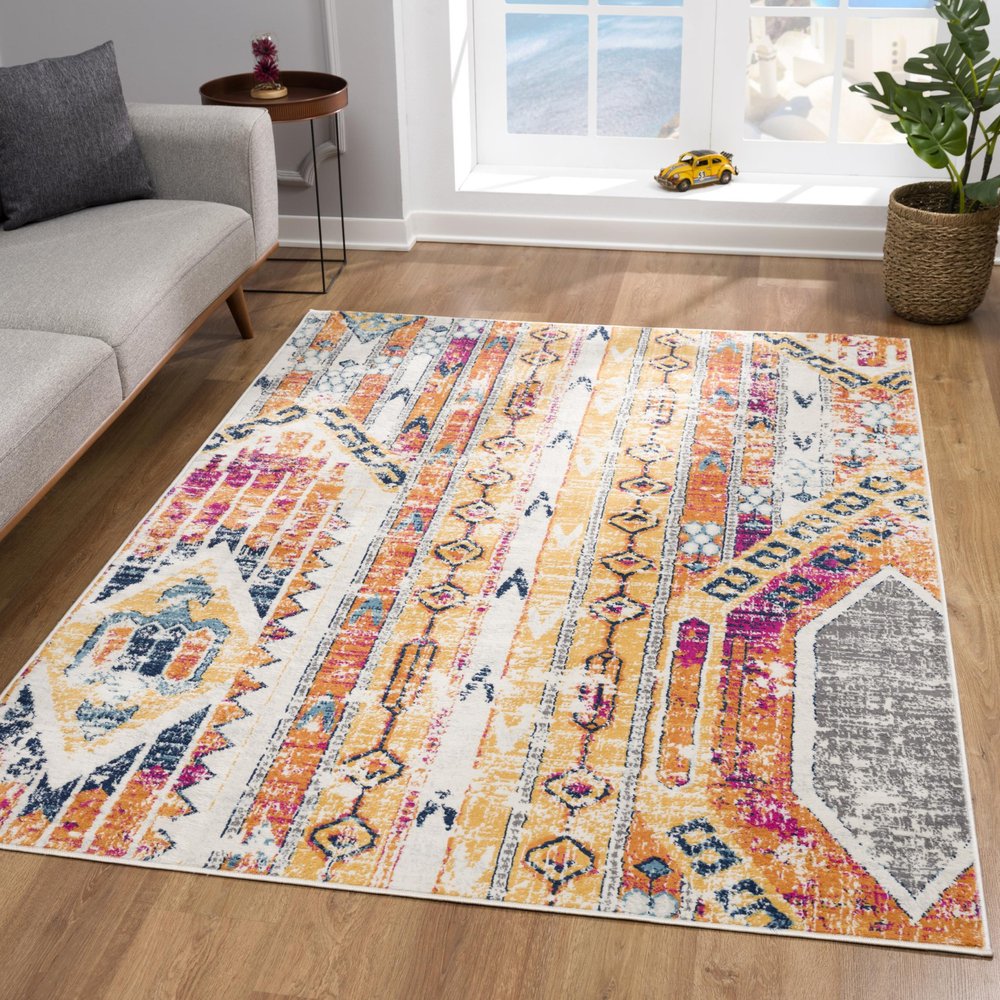 20' Gold And Ivory Southwestern Runner Rug