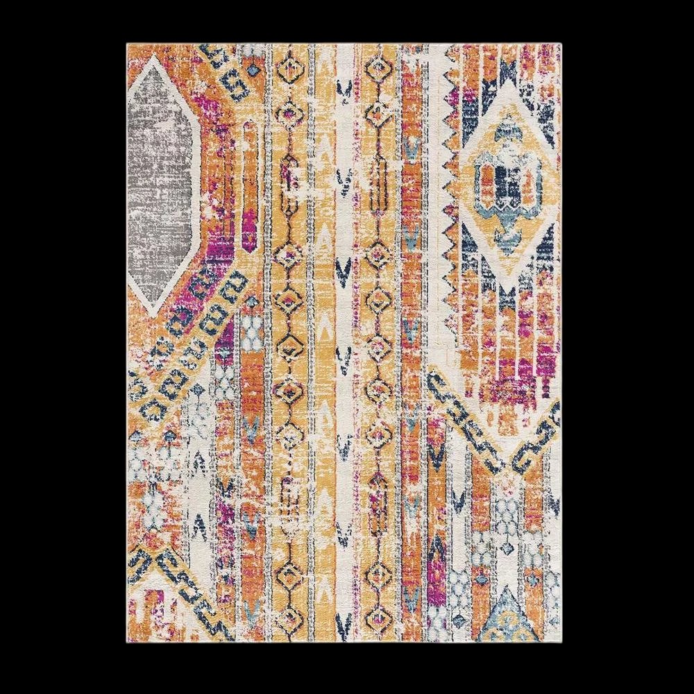 20' Gold And Ivory Southwestern Runner Rug