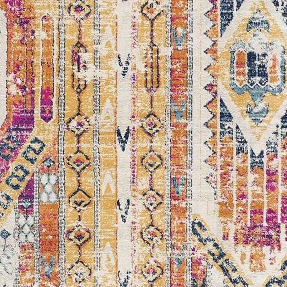 20' Gold And Ivory Southwestern Runner Rug