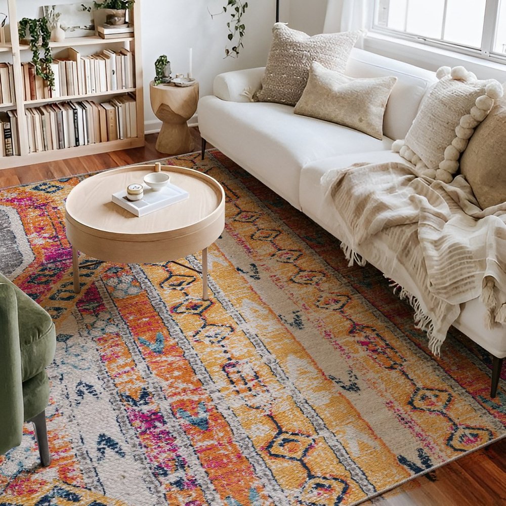 20' Gold And Ivory Southwestern Runner Rug