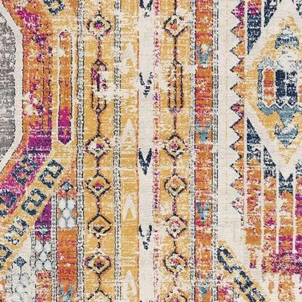 20' Gold And Ivory Southwestern Runner Rug