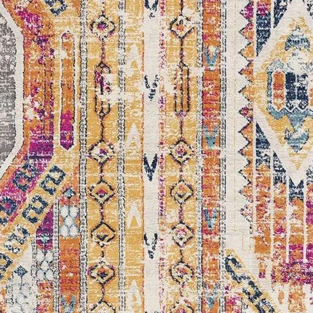 20' Gold And Ivory Southwestern Runner Rug