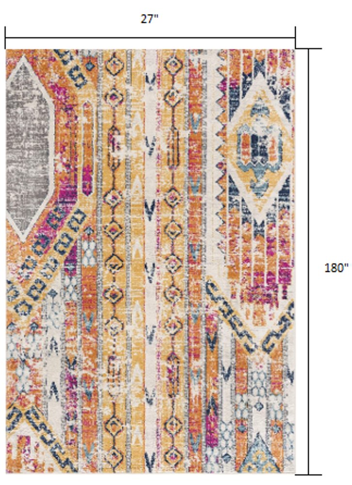 20' Gold And Ivory Southwestern Runner Rug