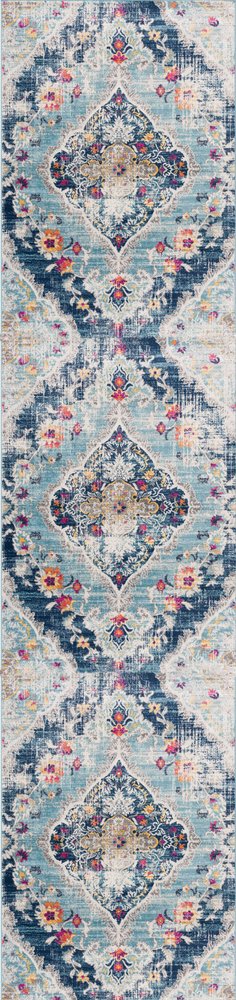 4' X 6' Blue and Ivory Medallion Area Rug