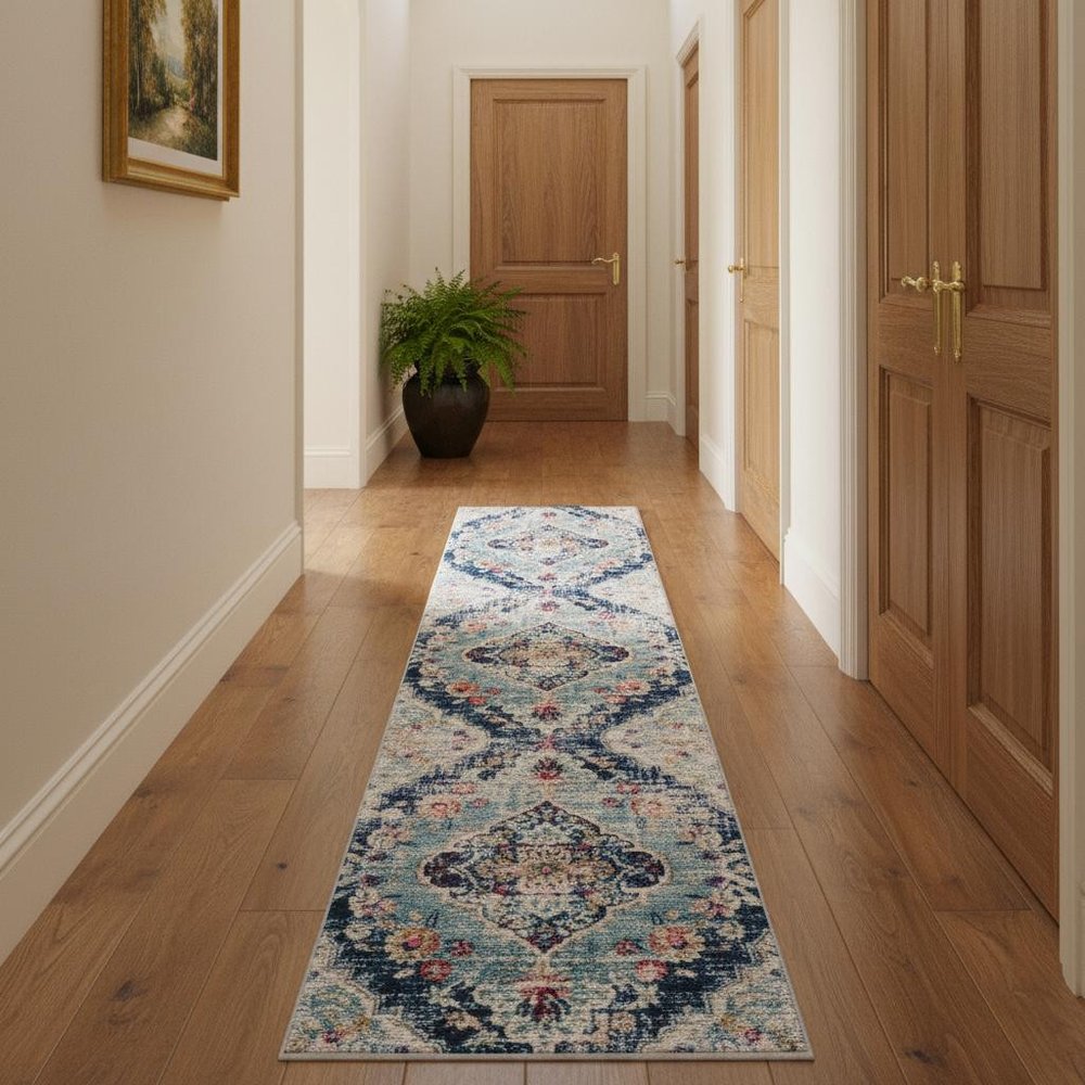 4' X 6' Blue and Ivory Medallion Area Rug
