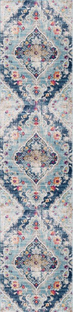 4' X 6' Blue and Ivory Medallion Area Rug