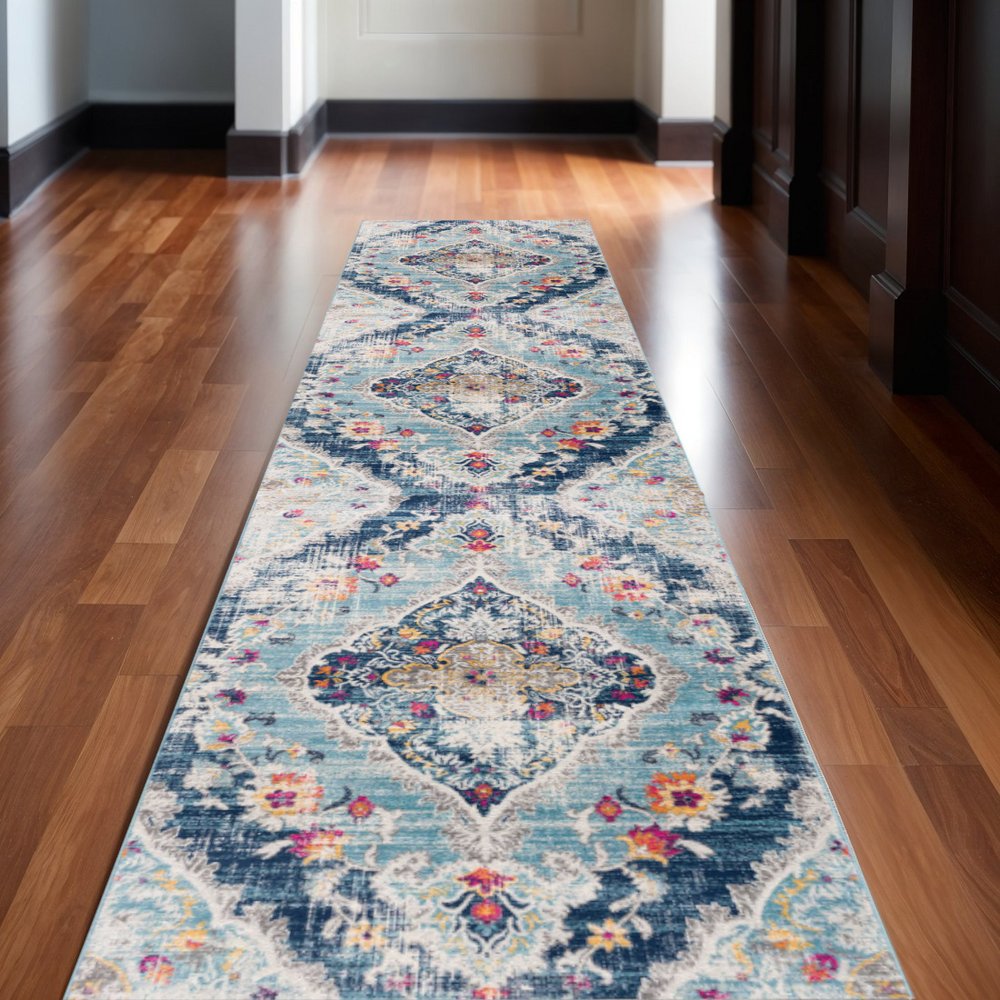 4' X 6' Blue and Ivory Medallion Area Rug