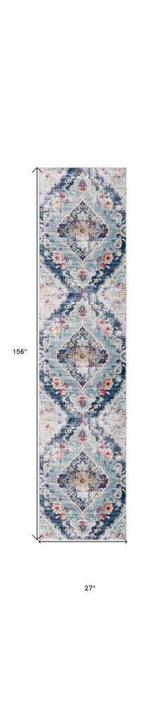4' X 6' Blue and Ivory Medallion Area Rug