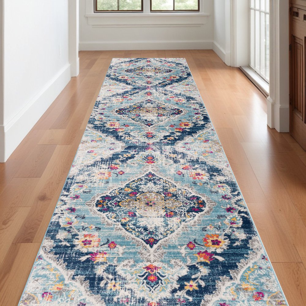 4' X 6' Blue and Ivory Medallion Area Rug