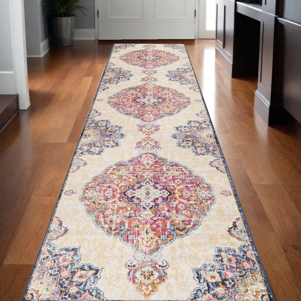 8' X 10' Blue and Beige Medallion Area Rug