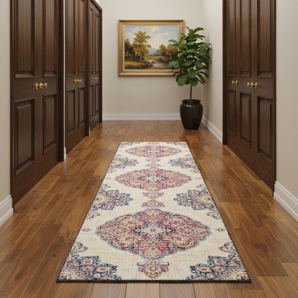 8' X 10' Blue and Beige Medallion Area Rug