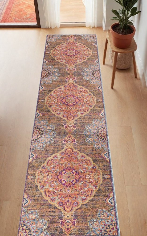 8' X 11' Rustic Orange Medallion Area Rug