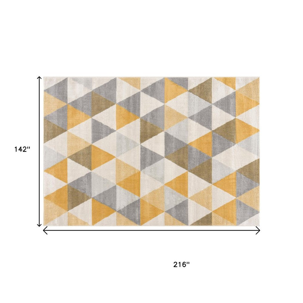 12' X 18' Yellow Geometric Washable Non Skid Area Rug