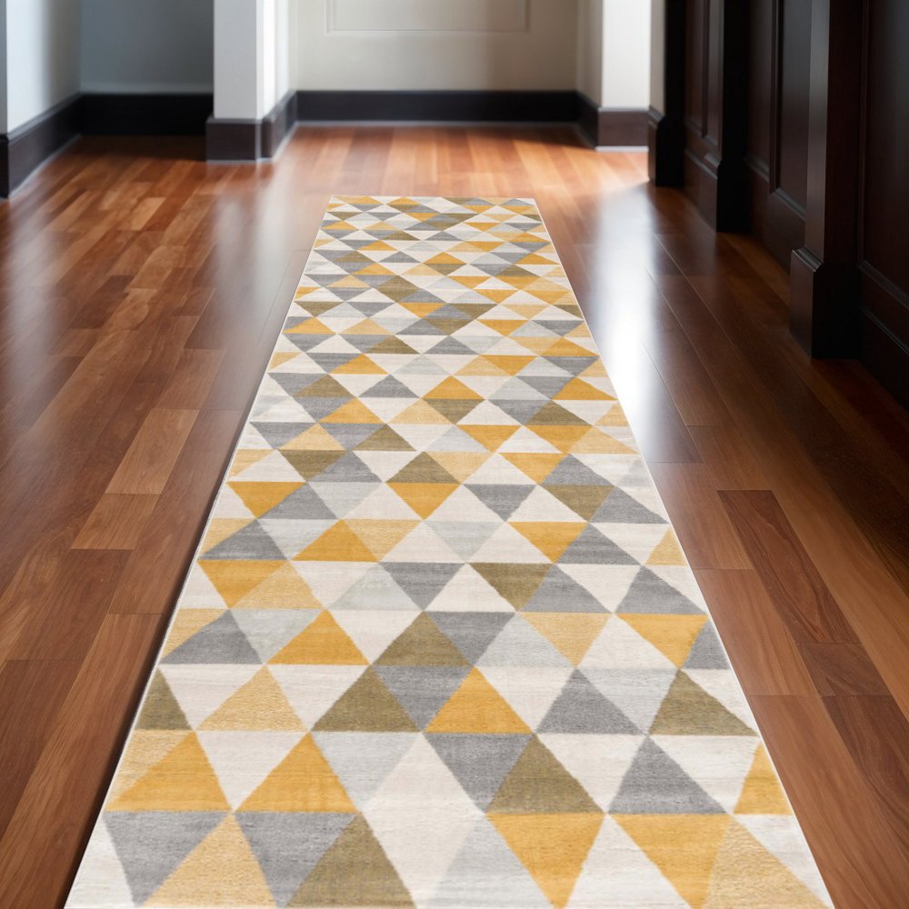 2' X 5' Yellow and Ivory Geometric Area Rug