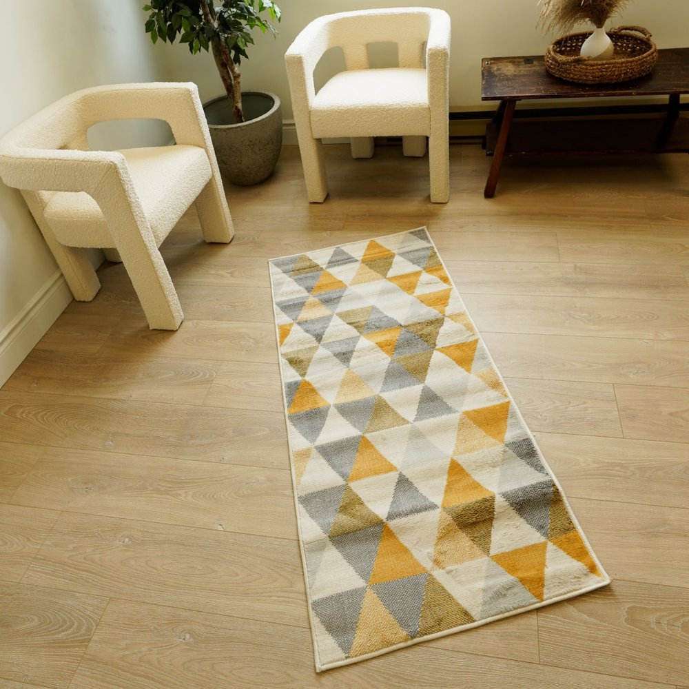 2' X 5' Yellow and Ivory Geometric Area Rug