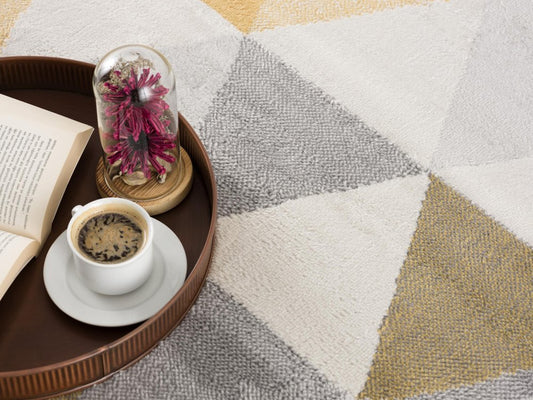 2' X 5' Yellow and Ivory Geometric Area Rug