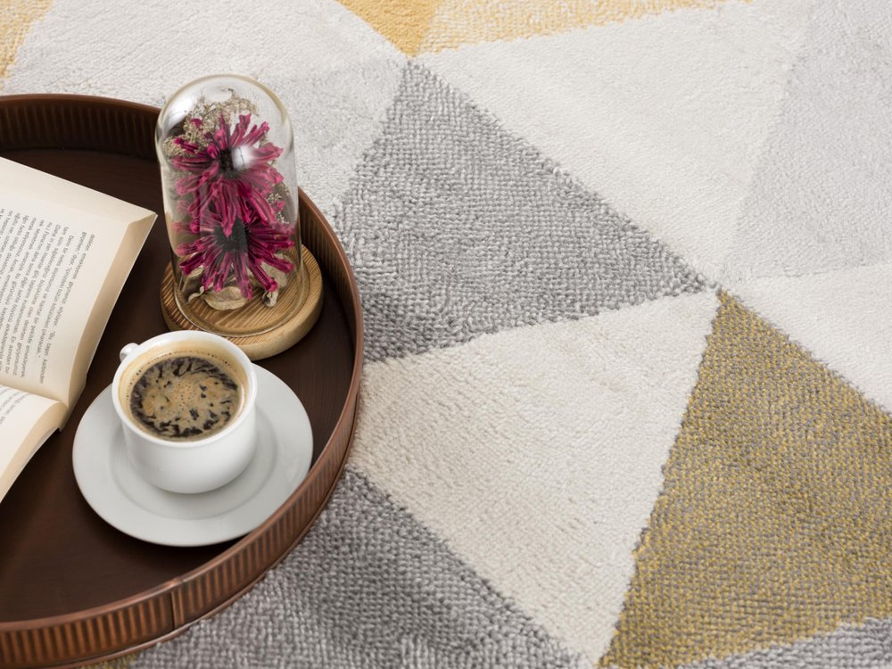 2' X 5' Yellow and Ivory Geometric Area Rug