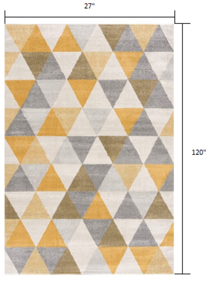 2' X 5' Yellow and Ivory Geometric Area Rug