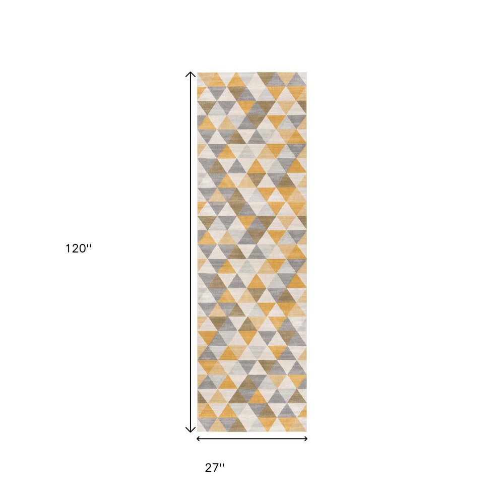 2' X 5' Yellow and Ivory Geometric Area Rug