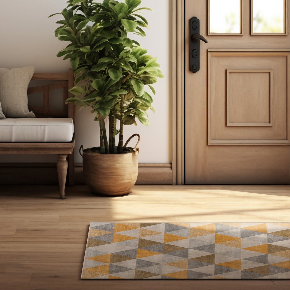 2' X 5' Yellow and Ivory Geometric Area Rug