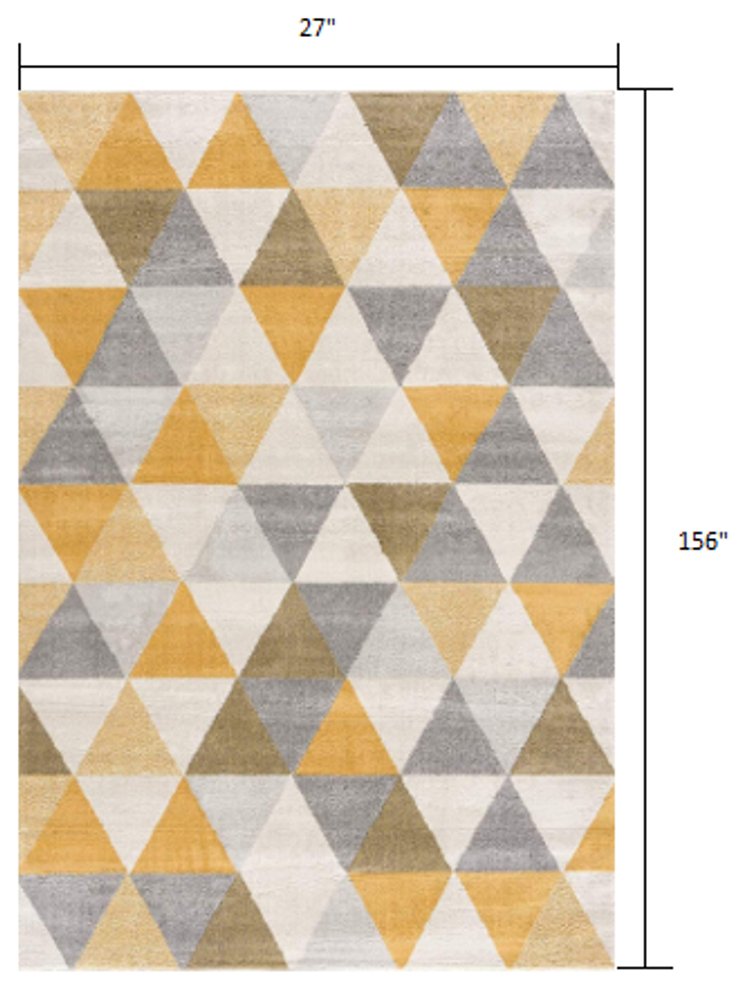 2' X 5' Yellow and Ivory Geometric Area Rug
