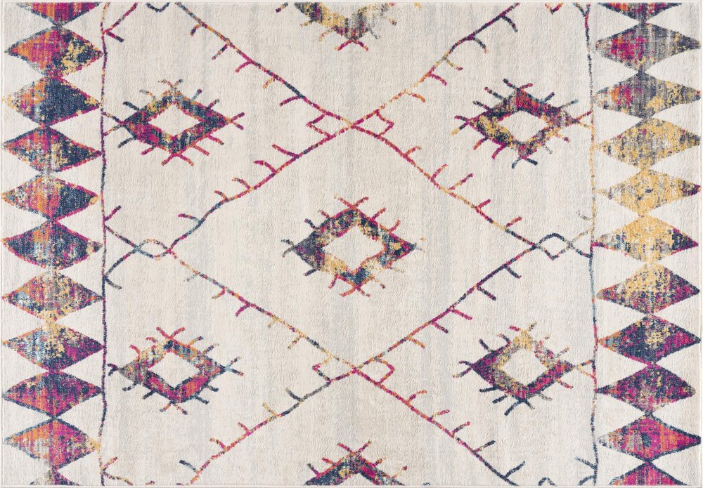 2' X 5' Cream Damask Area Rug