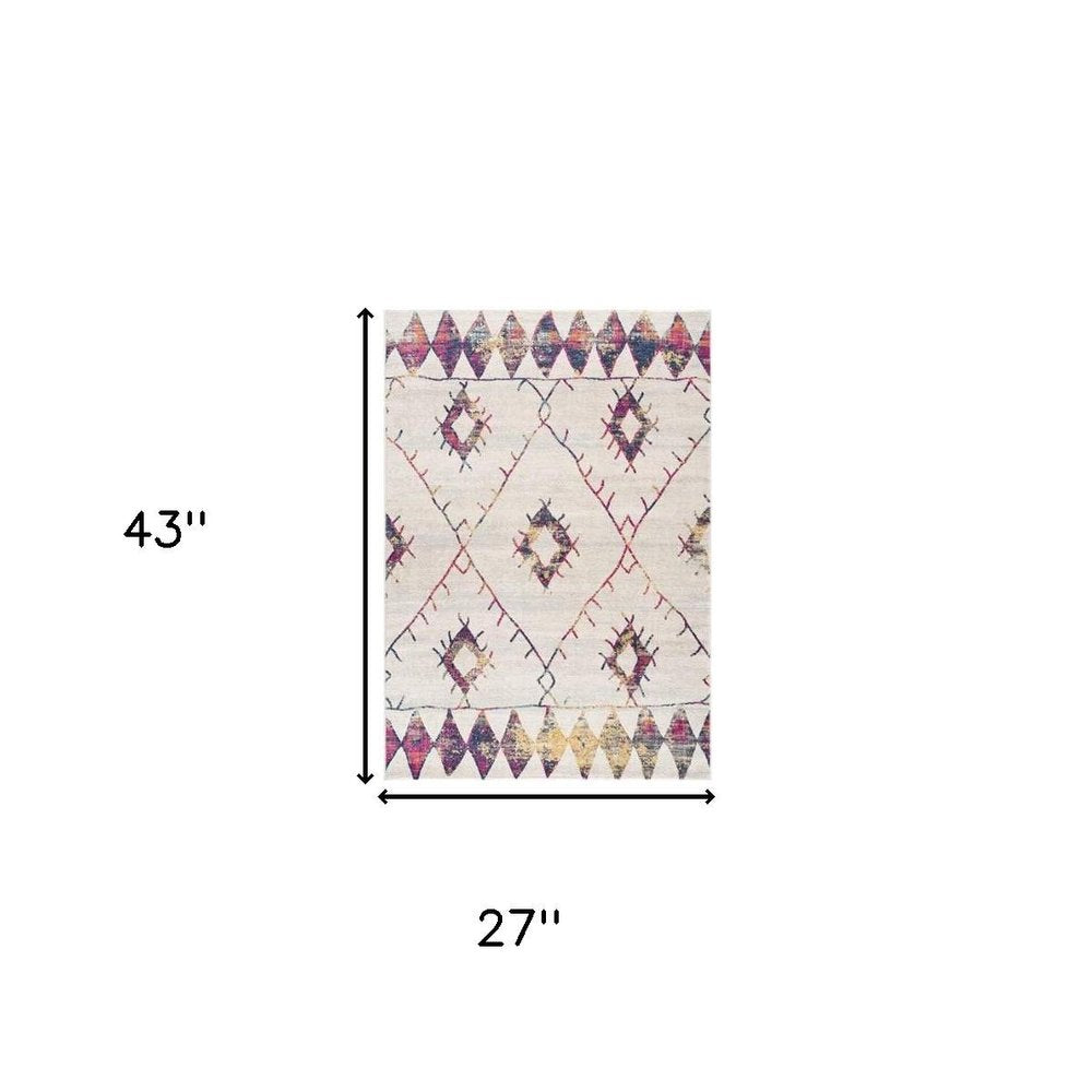 2' X 5' Cream Damask Area Rug