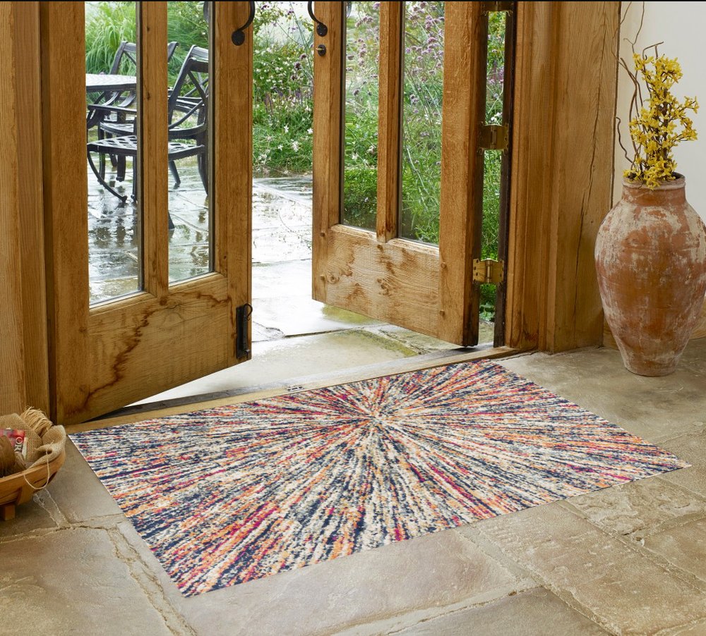 2' X 5' Cream Celestial Burst Abstract Area Rug
