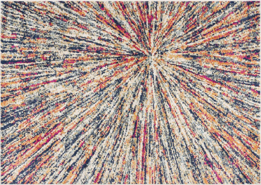 2' X 5' Cream Celestial Burst Abstract Area Rug