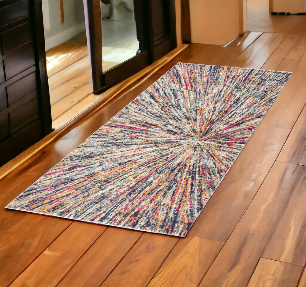 2' X 5' Cream Celestial Burst Abstract Area Rug