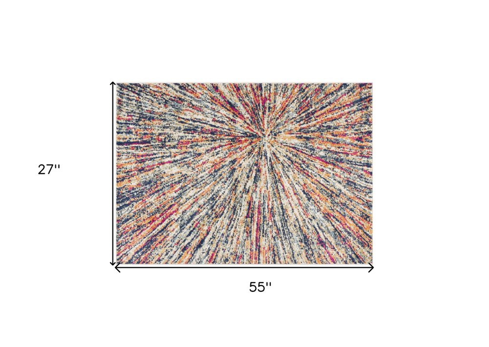 2' X 5' Cream Celestial Burst Abstract Area Rug