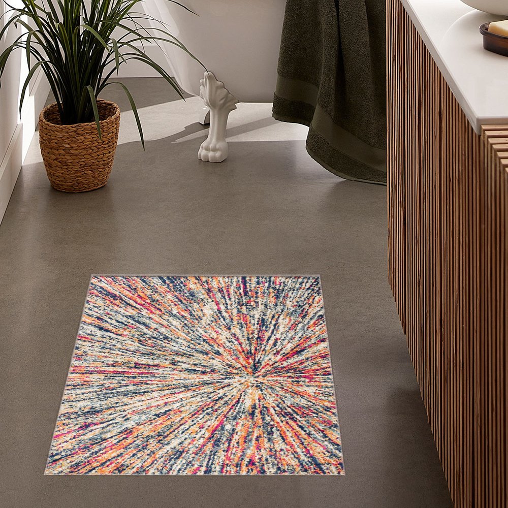 2' X 5' Cream Celestial Burst Abstract Area Rug