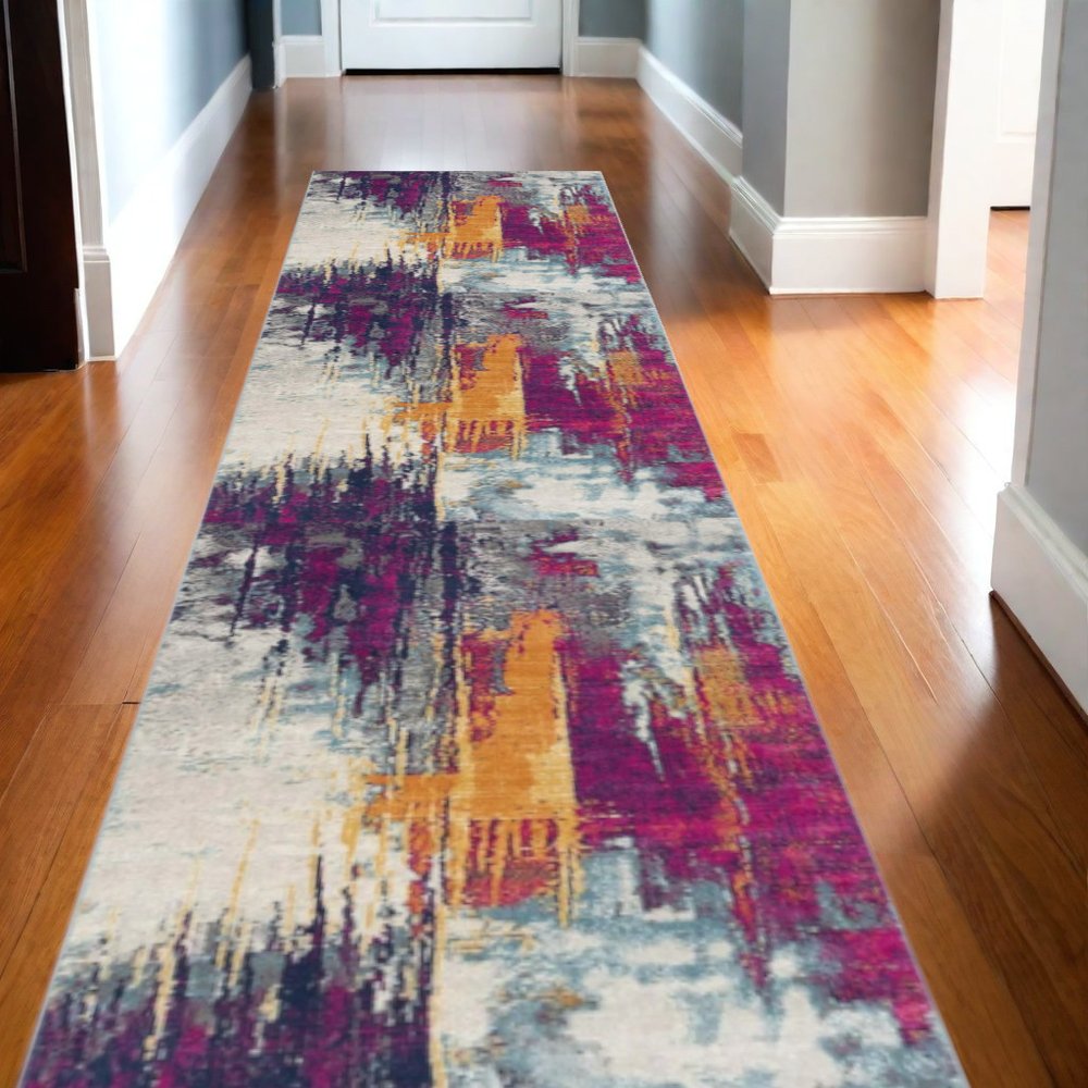 3' X 5' Gray Ivory And Magenta Abstract Area Rug