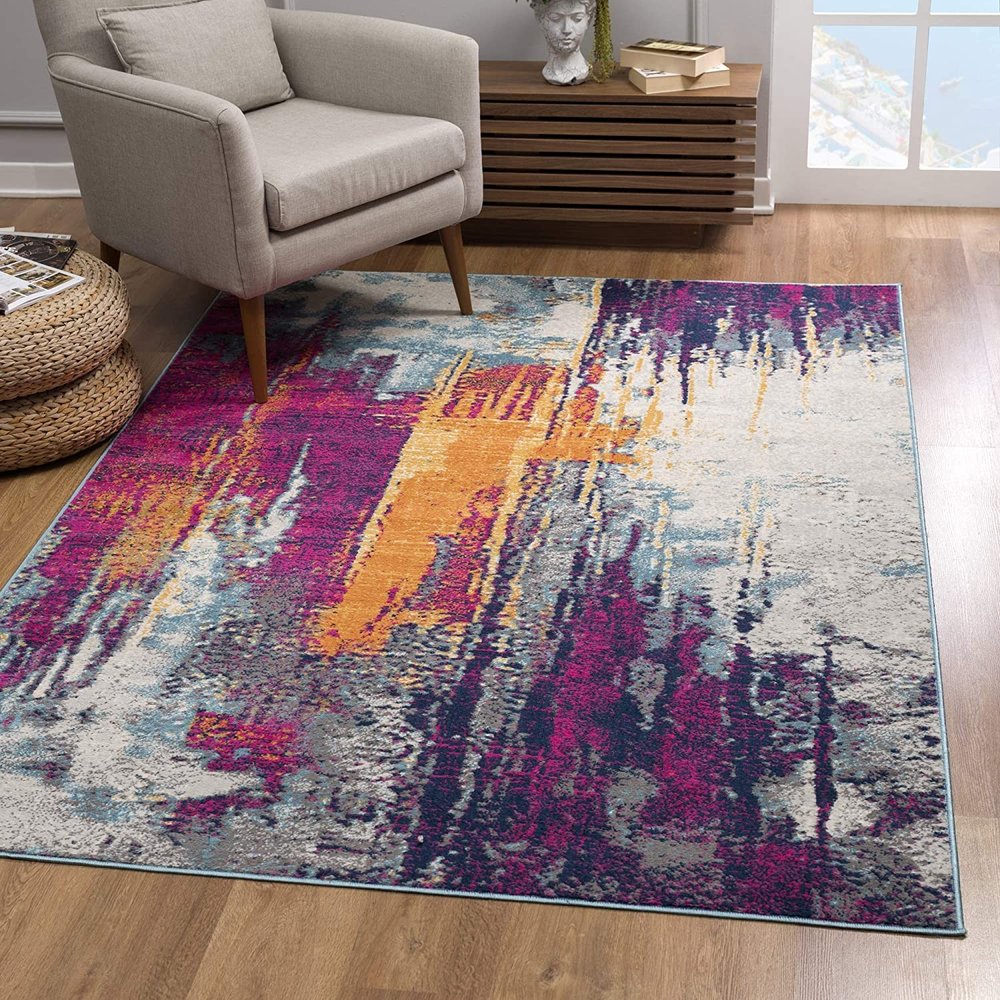 3' X 5' Gray Ivory And Magenta Abstract Area Rug