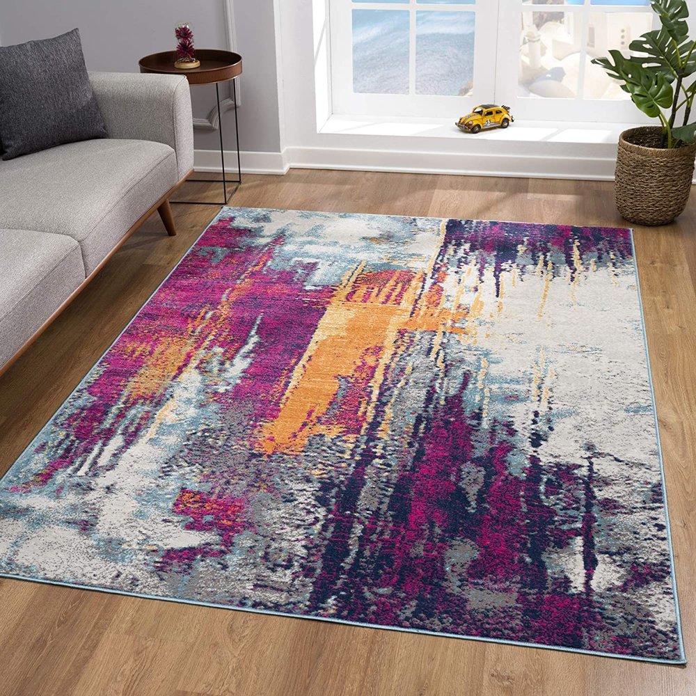 3' X 5' Gray Ivory And Magenta Abstract Area Rug