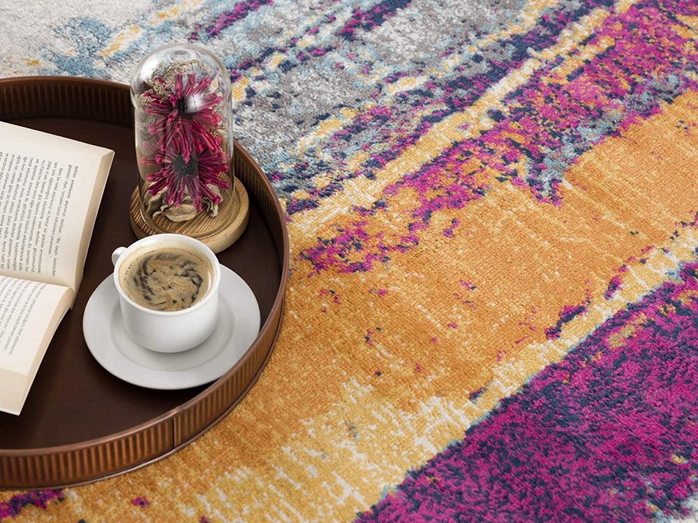 3' X 5' Gray Ivory And Magenta Abstract Area Rug