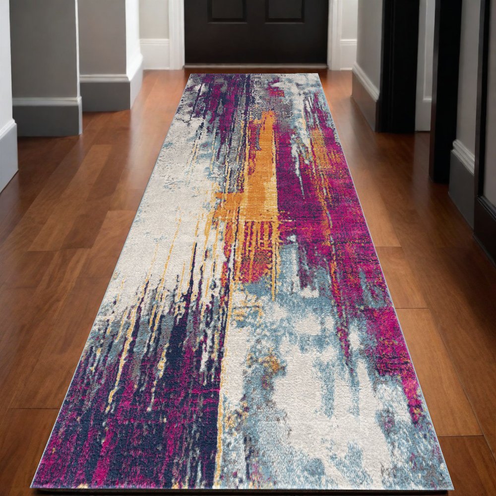 3' X 5' Gray Ivory And Magenta Abstract Area Rug