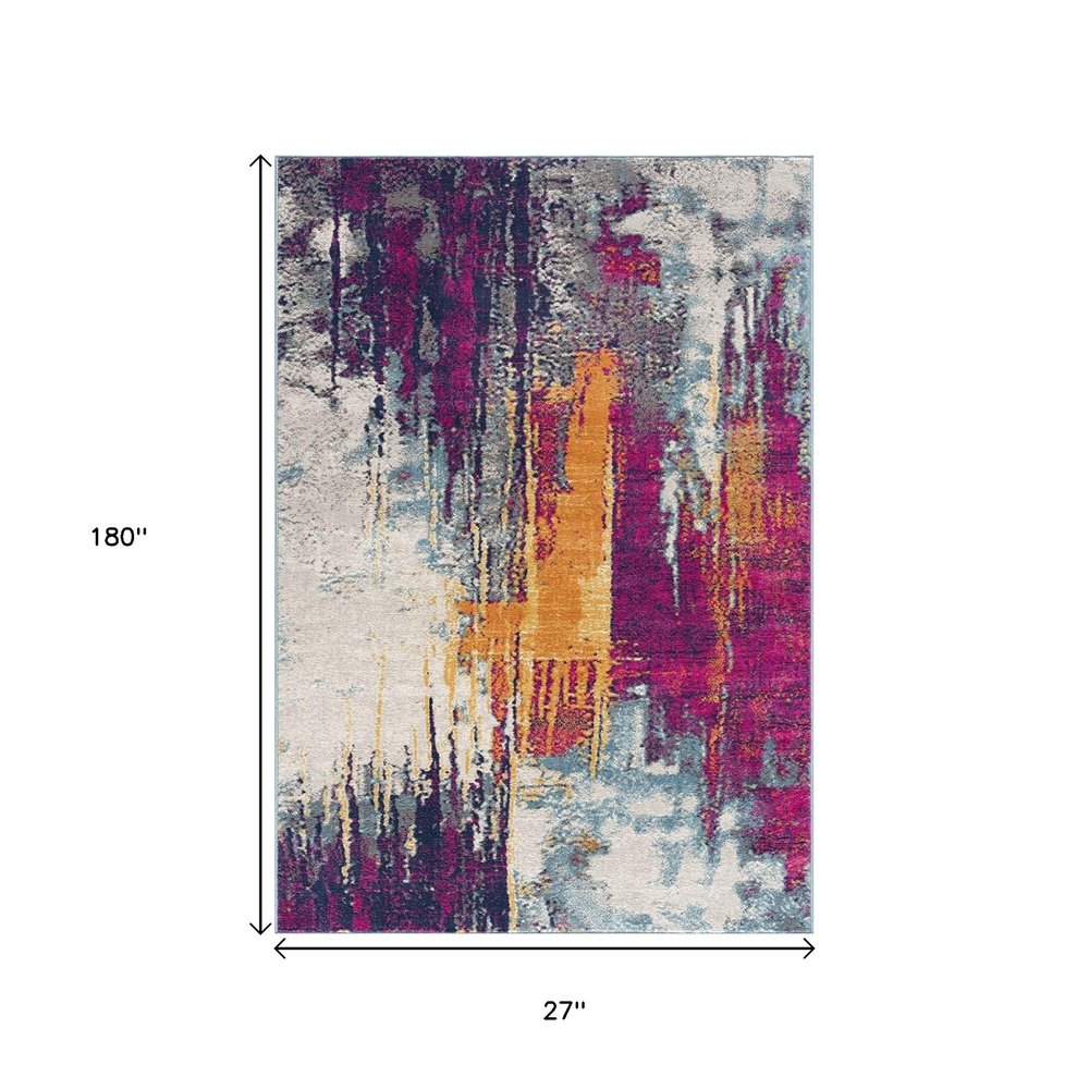 3' X 5' Gray Ivory And Magenta Abstract Area Rug