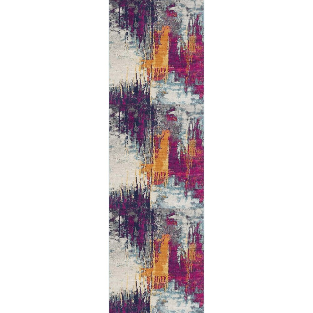 3' X 5' Gray Ivory And Magenta Abstract Area Rug