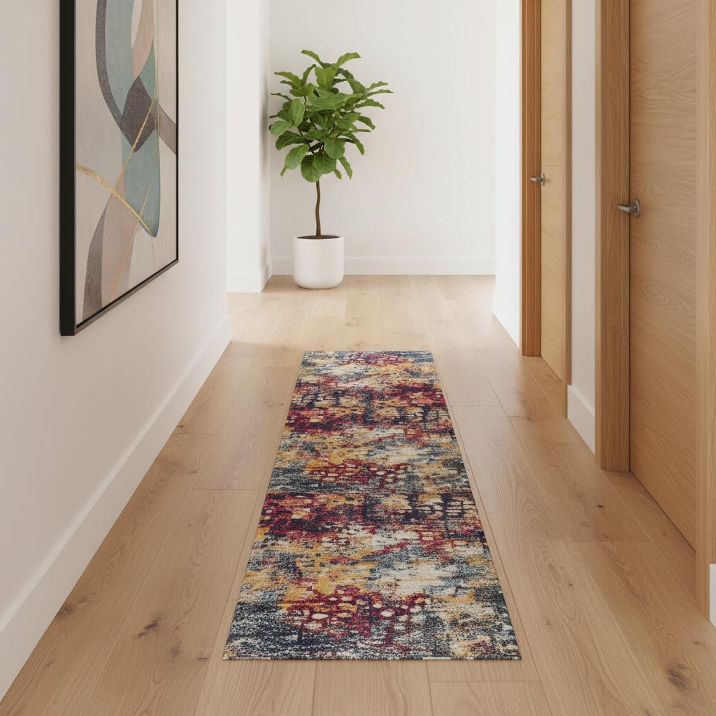 8' X 10' Blue and Ivory Abstract Area Rug