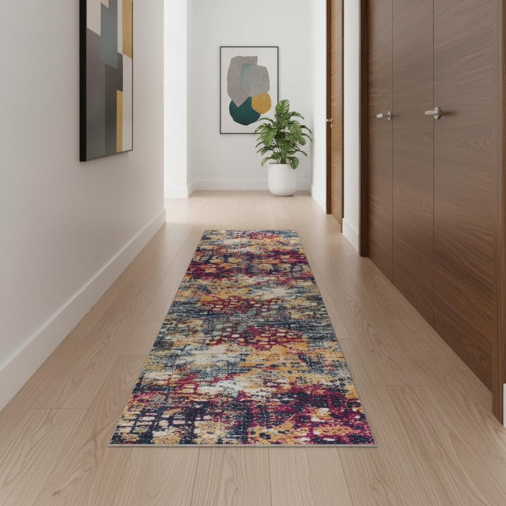 8' X 10' Blue and Ivory Abstract Area Rug