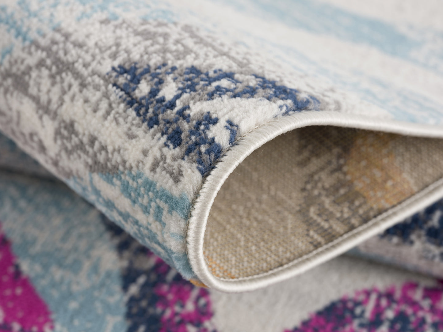 2' X 4' Blue and Gold Abstract Area Rug