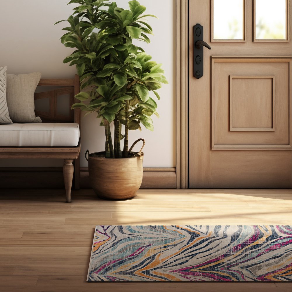 2' X 4' Blue and Gold Abstract Area Rug