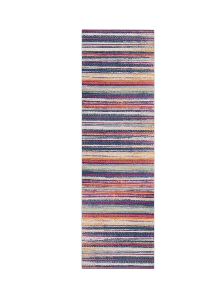 2' X 5' Blue And Ivory Striped Area Rug