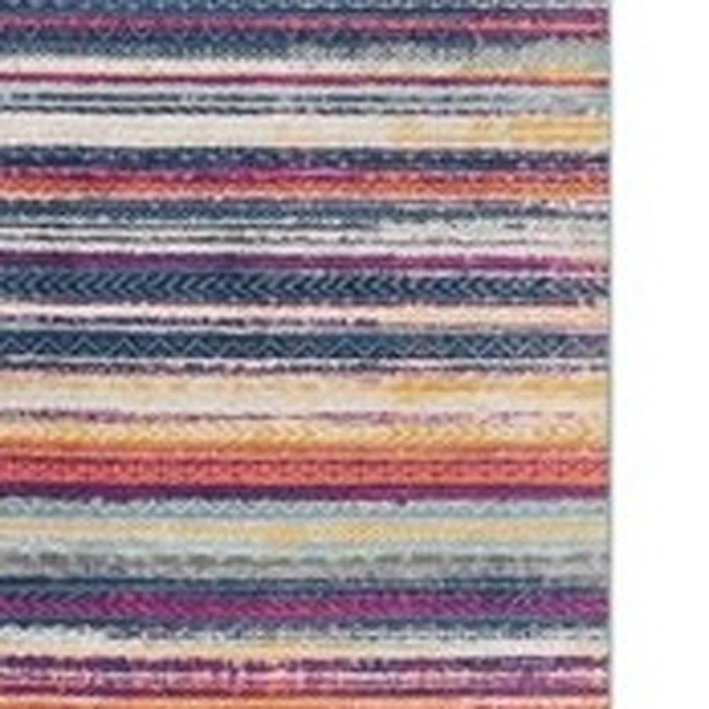 2' X 5' Blue And Ivory Striped Area Rug