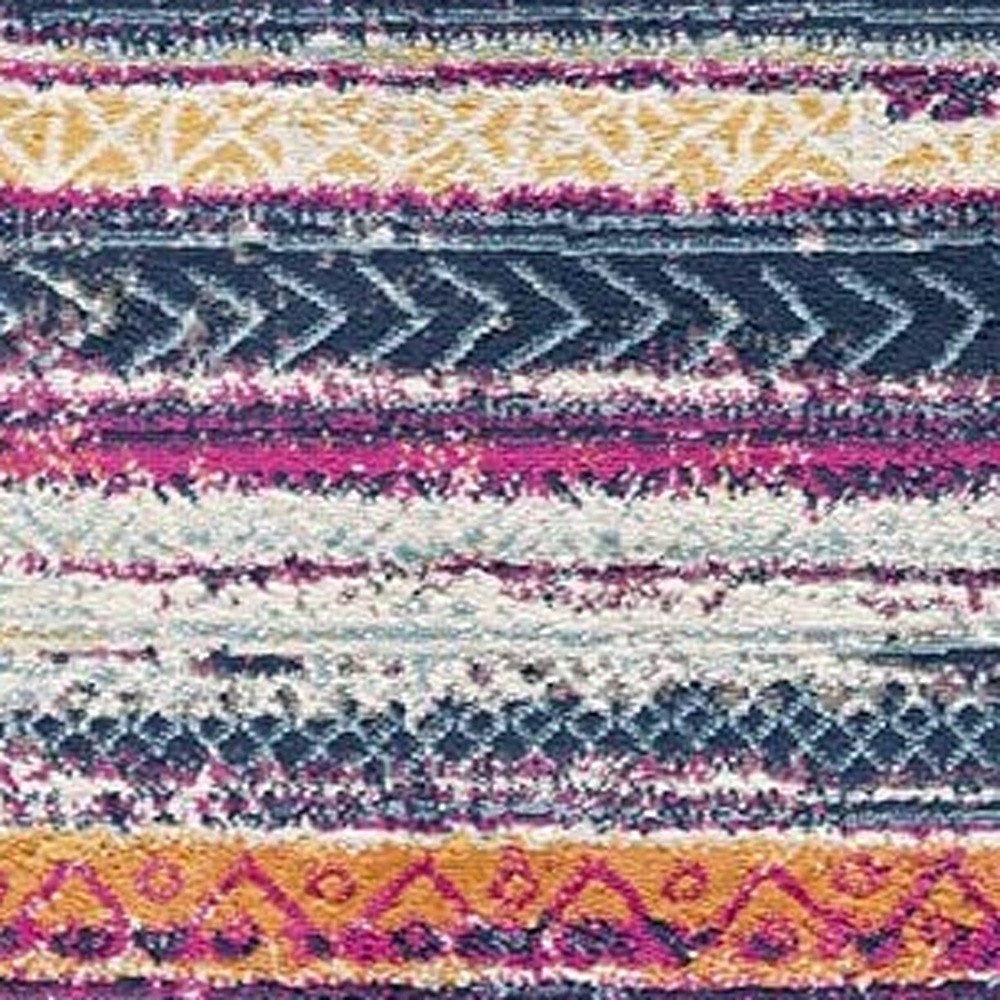 2' X 5' Blue And Ivory Striped Area Rug