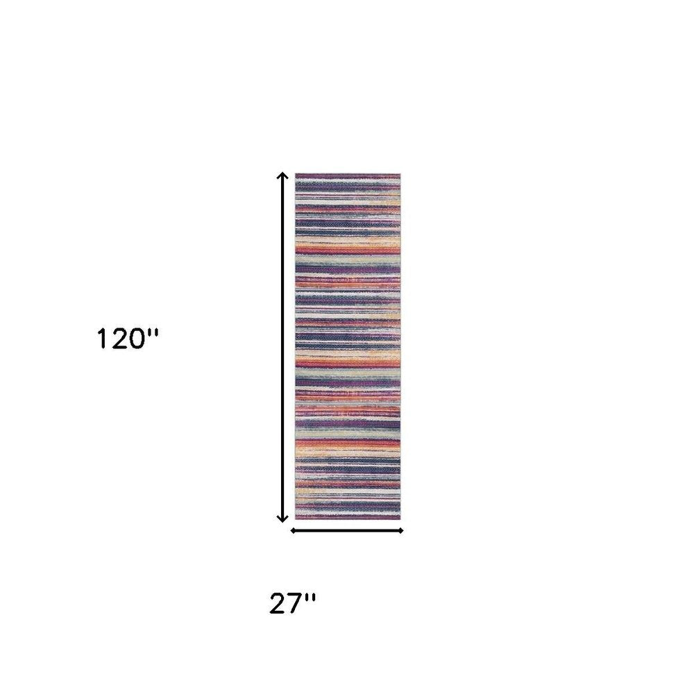 2' X 5' Blue And Ivory Striped Area Rug