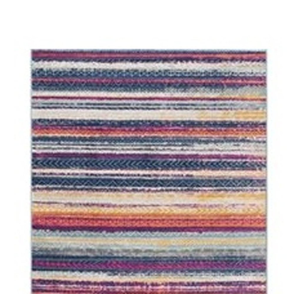 2' X 5' Blue And Ivory Striped Area Rug